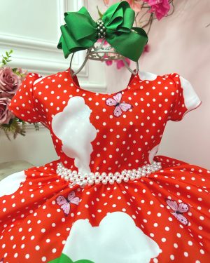 Vestido Infantil Turma da Mônica Vermelho Bolinhas Festas
