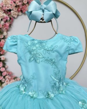 Vestido Infantil Verde Jardim Encantado Renda Metalizada