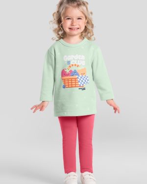 Conjunto Infantil menina de Blusão Moletom e Calça Legging Molecotton Brandili lettering com flores