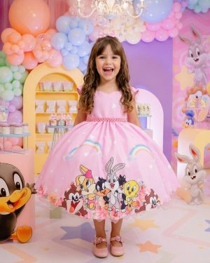 Vestido Ysa Kids Looney Tunes Baby Rosa