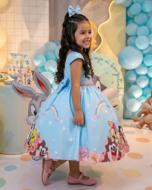 Vestido Ysa Kids Looney Tunes Baby Azul Bebe