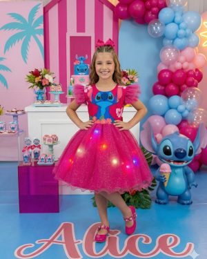 Vestido Tematicos Ysa Kids Lilo Stitch Pink com Led