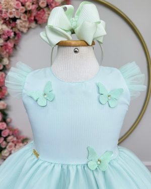 Vestido Infantil Verde Agua Jardim Encantado Apliques Festas