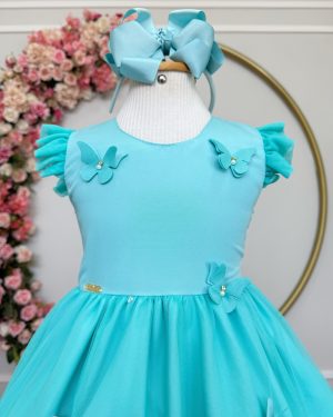 Vestido Infantil Verde Menta Jardim Encantado Apliques Festas