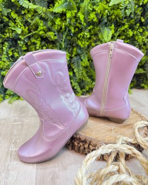 Bota infantil Boiadeira Texana Rose Metalizado Com Zíper e Salto