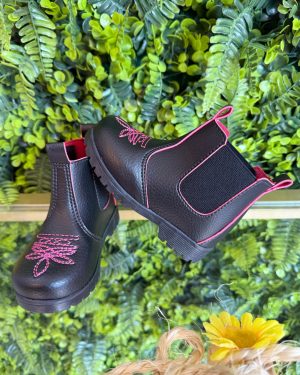 Botinha Infantil Jequinha Junina Caipira Preta Pink Bordada