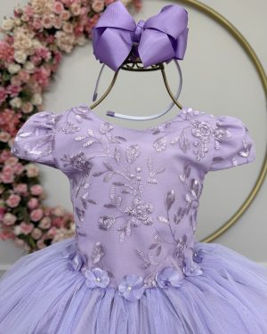 Vestido Infantil Jardim Encantado Com Renda Lilás Festas