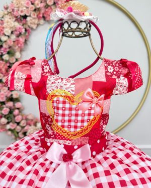 Vestido Infantil Junino Caipira Arraiá São João Xadrez Vermelho