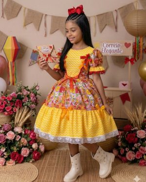 Vestido Marie Junino Quermesse de Luxo Amarelo