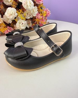 Sapatinho Infantil Preto Fosco C/ Aplique de Lacinho Strass