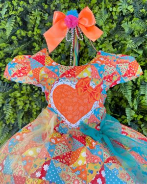 Vestido Infantil Junino Caipira São João Colorido Laranja