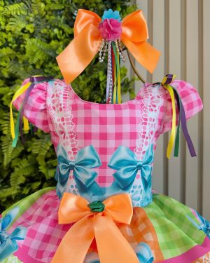 Vestido Infantil Junino Caipira Arraiá Rosa Colorido