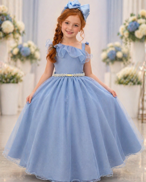 Vestido Infantil Longo Azul Formaturas Daminhas
