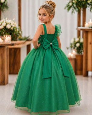 Vestido Infantil Longo Verde Formaturas Daminhas Luxo