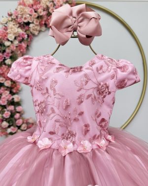 Vestido Infantil Jardim Encantado Rose Festa C/ Renda Luxo