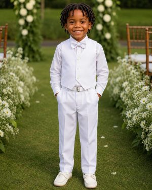 Conjunto Infantil Camisa Calça Colete e Gravata Branco