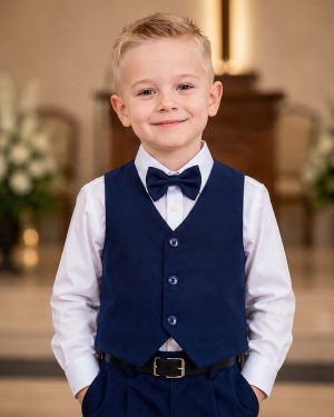 Conjunto Infantil Camisa Branca Calça Colete Azul Marinho