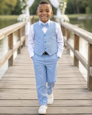 Conjunto Infantil Camisa Branca Calça Colete Gravata Azul Claro