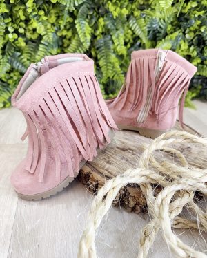 Bota Infantil Rosa Boiadeira Cowgirl Franjas Camurça