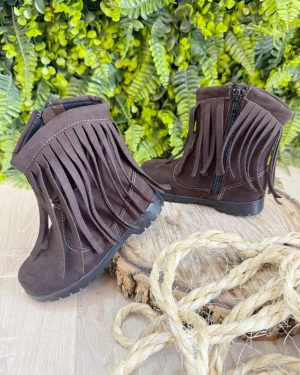 Bota Infantil Marrom Café Boiadeira Cowgirl Franjas Camurça