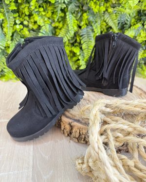 Bota Infantil Preta Boiadeira Cowgirl Franjas Camurça