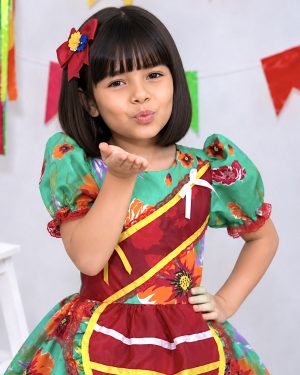 Vestido Infantil Junino Arraiá Verde e Vermelho