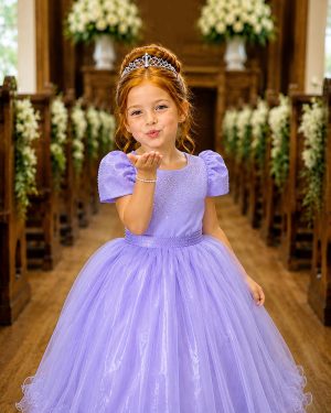 Vestido Infantil Lilás C/ Strass Casamentos Festas Luxo