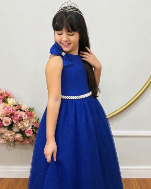 Vestido Infantil Longo Azul Royal Luxo Daminhas Formaturas