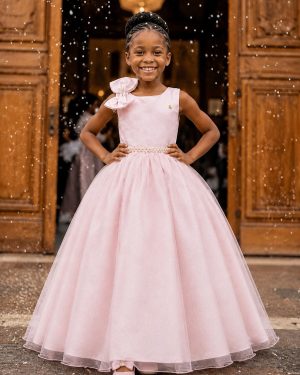 Vestido Infantil Longo Pêssego Luxo Daminhas Formaturas