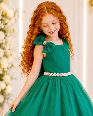 Vestido Infantil Longo Verde Bandeira Daminhas Formaturas