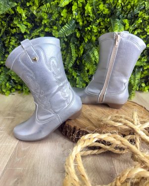 Bota infantil Boiadeira Texana Com Zíper e Salto Prata