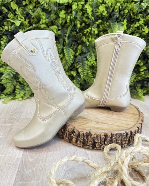 Bota infantil Boiadeira Texana Com Zíper e Salto Dourado