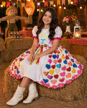 Vestido Infantil Junino Arraiá Branco Noiva Noivinha Junina