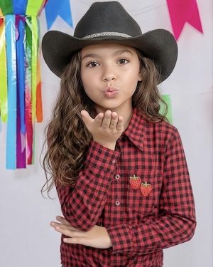 Camisa Infantil Meninas Xadrez Poliéster Junina Preto e Vermelho