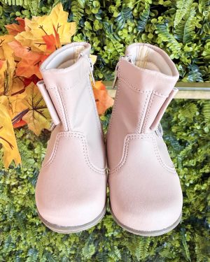 Botinha Infantil Nude Com Lacinho Strass e Zíper