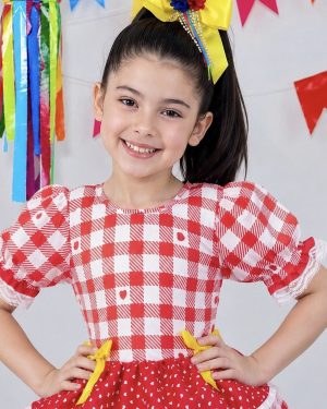 Vestido Junino Infantil Vermelho Xadrez com Corações e Laços