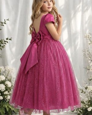 Vestido Infantil Pink Longo de Princesa Brilhante e Mangas