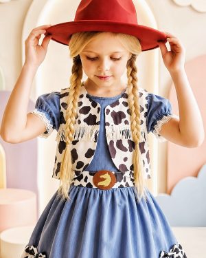 Conjunto Vestido e Colete Infantil Fazendinha Vaquinha Boiadeira Laço