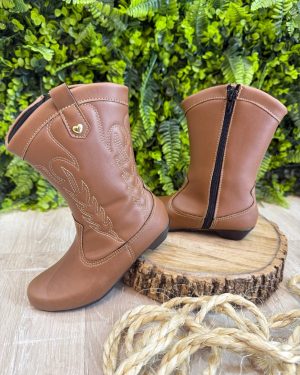 Bota infantil Boiadeira Texana Com Zíper e Salto Caramelo