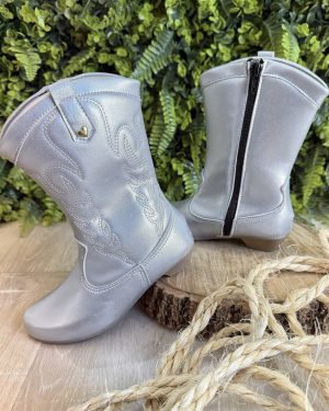 Bota infantil Boiadeira Texana Com Zíper Preto e Salto Prata