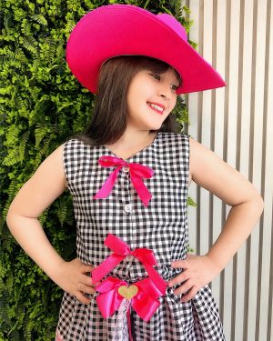 Conjunto Meninas Junino Colete e Saia Pink Xadrez