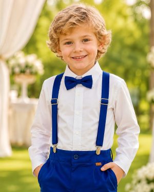Conjunto Social Pajem Camisa Branca com Calça e Susp. Azul Royal