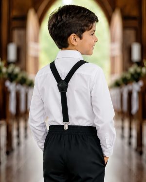 Conjunto Social Pajem Camisa Branca com Calça e Susp. Preto