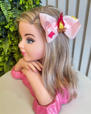 Laço Infantil Rosa Festa Junina com Fogueira e Bandeirinhas