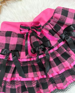 Saia Infantil de Flanela Xadrez Pink