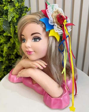 Presilha de Cabelo Bico de Pato Junino Infantil com Chapéu de Palha Decorado