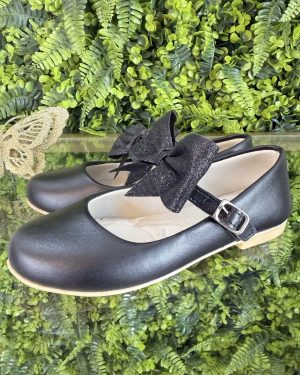 Sapatinho Preto Com Aplique de Laço Glitter Luxo