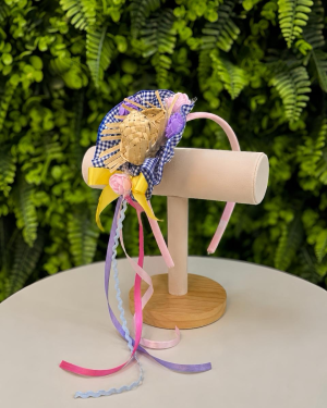 Tiara Junina Infantil Rosa com Chapéu de Palha e Girassol
