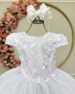 Vestido Infantil Jardim Encantado Branco Festa C/ Renda Luxo