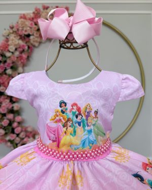 Vestido Infantil Rosa Princesas Festas e Luxo
